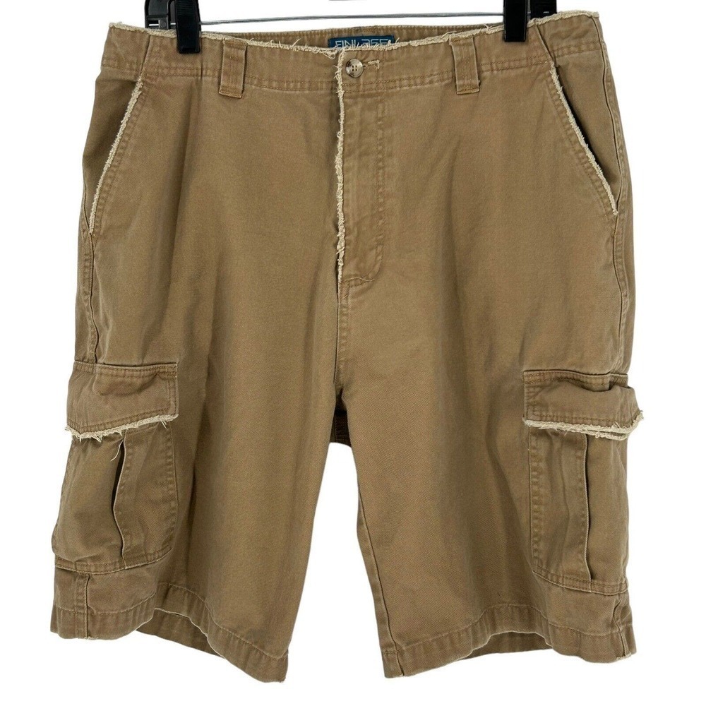 Mens FINISH LINE ATHLETICS 365 KHAKI SHORTS Cargo Frayed Detail Size 34